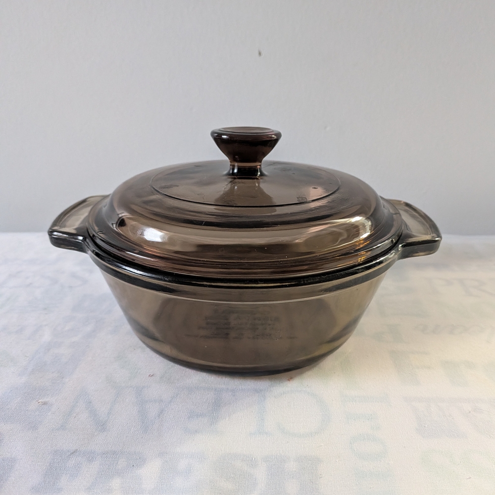 Amber Glass Covered Casserole Pot with Lid